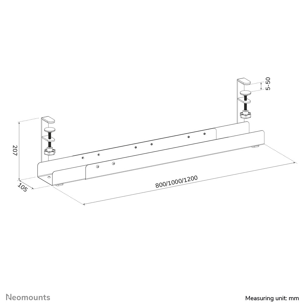 Neomounts ADS07-120BL Kabelwanne – Verstellbar 0,8–1,2 m – Klemmbefestigung, max. 5 kg – Schwarz