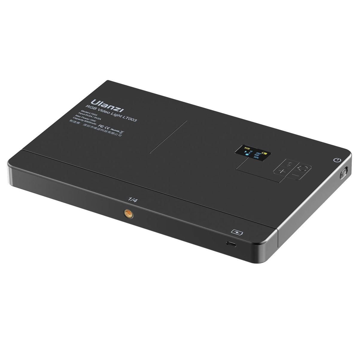 Ulanzi LT003 LED-Video-Licht – RGB, 2100 Lux, 2500–9000 K – Akku, OLED-Display – Schwarz