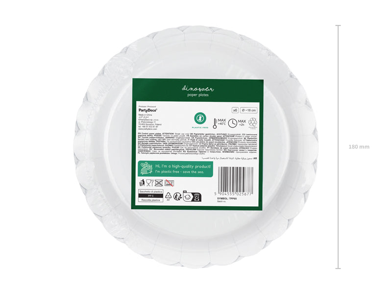 PartyDeco Teller, Papier/Karton – Ø 18 cm, Dinosaurier-Motiv – 6 Stk.