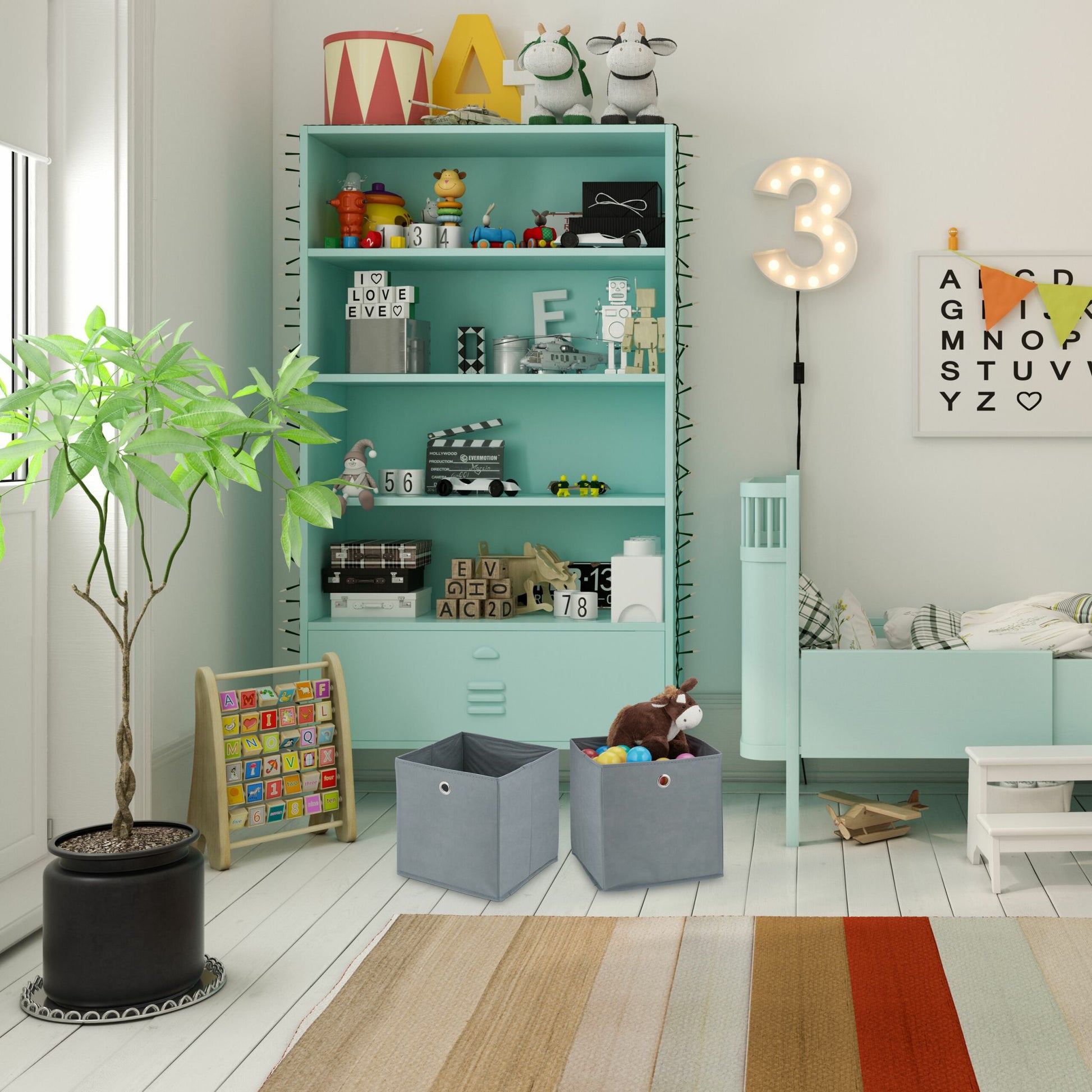 Relaxdays Aufbewahrungsbox – Karton, Vlies, Eisen – Grau – 300 × 300 × 300 mm – 4-teiliges Set