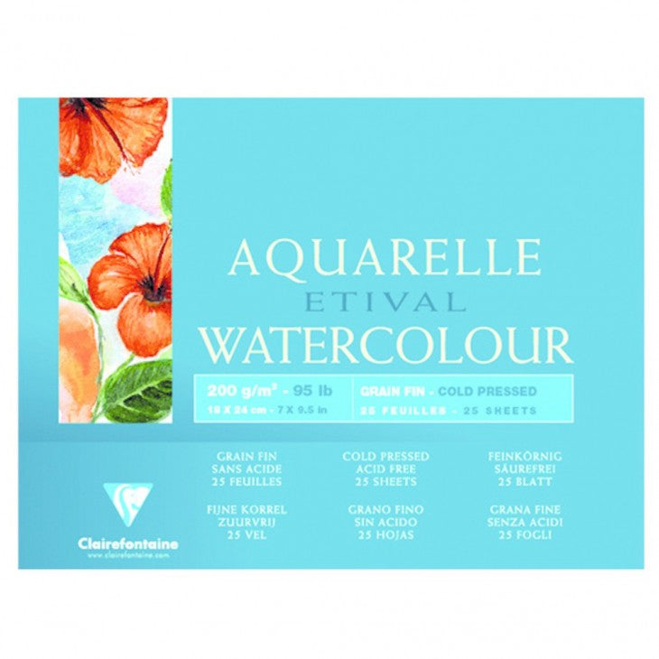 Clairefontaine ETIVAL Aquarellblock – 24 × 18 cm – 200 g/m² – geleimt – 25 Blatt – für Aquarell