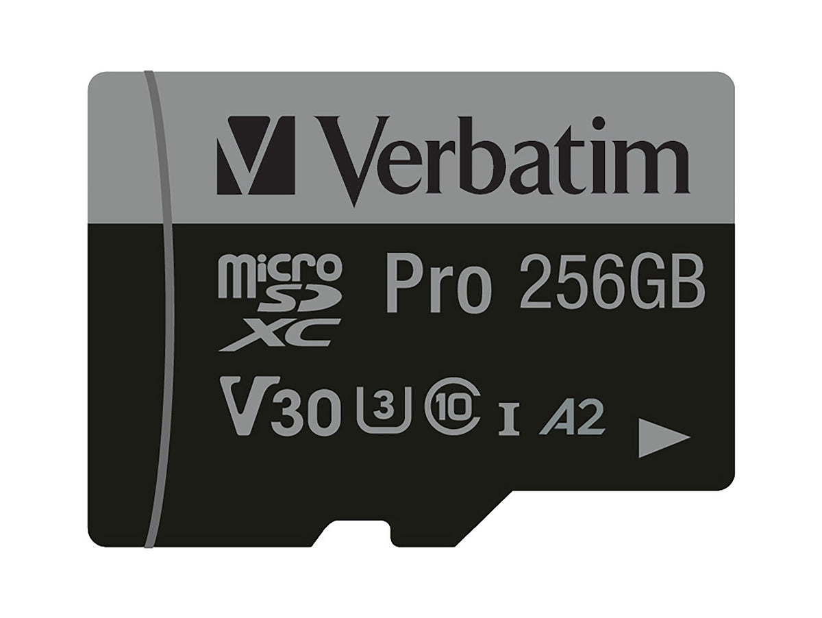 Verbatim PRO 47045 microSDXC 256 GB – UHS-I, Klasse 10, U3, V30, A2, 100/90 MB/s, inkl. SD-Adapter