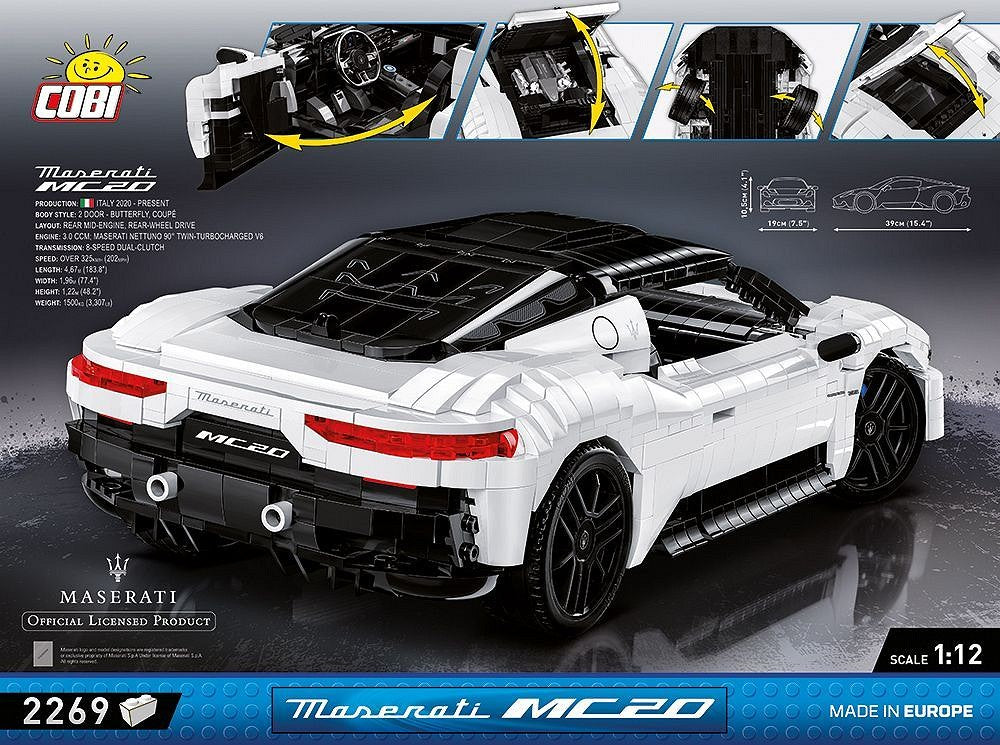 COBI Maserati MC20 Bausteine – 2269-teilig – 39 × 19 × 10,5 cm – ab 12 J. – Kunststoff, schwarz/weiss