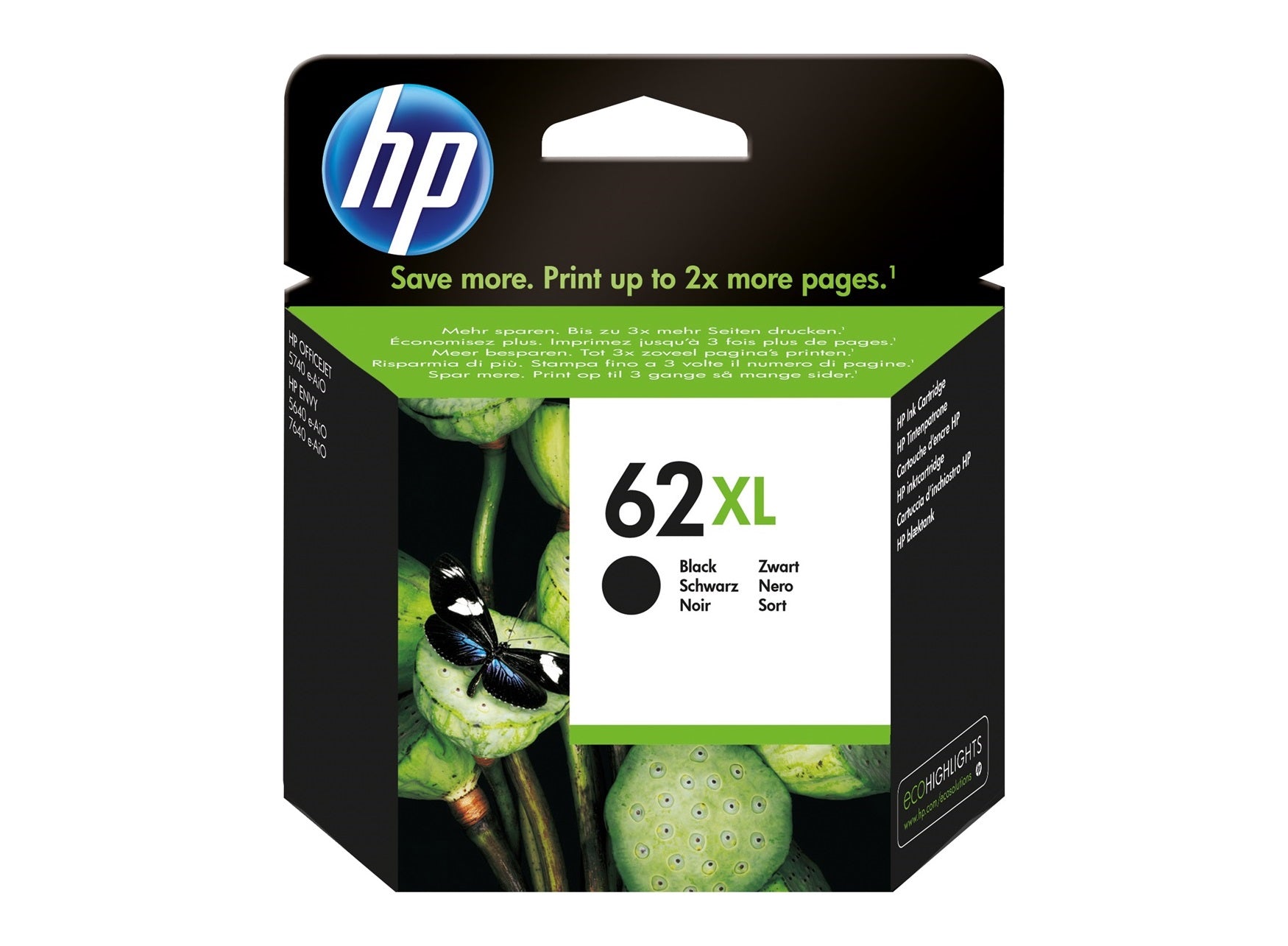 HP 62XL Schwarz Tintenpatrone (Original) – 600 Seiten – für ENVY 5640/7640, Officejet 5740 e-AiO