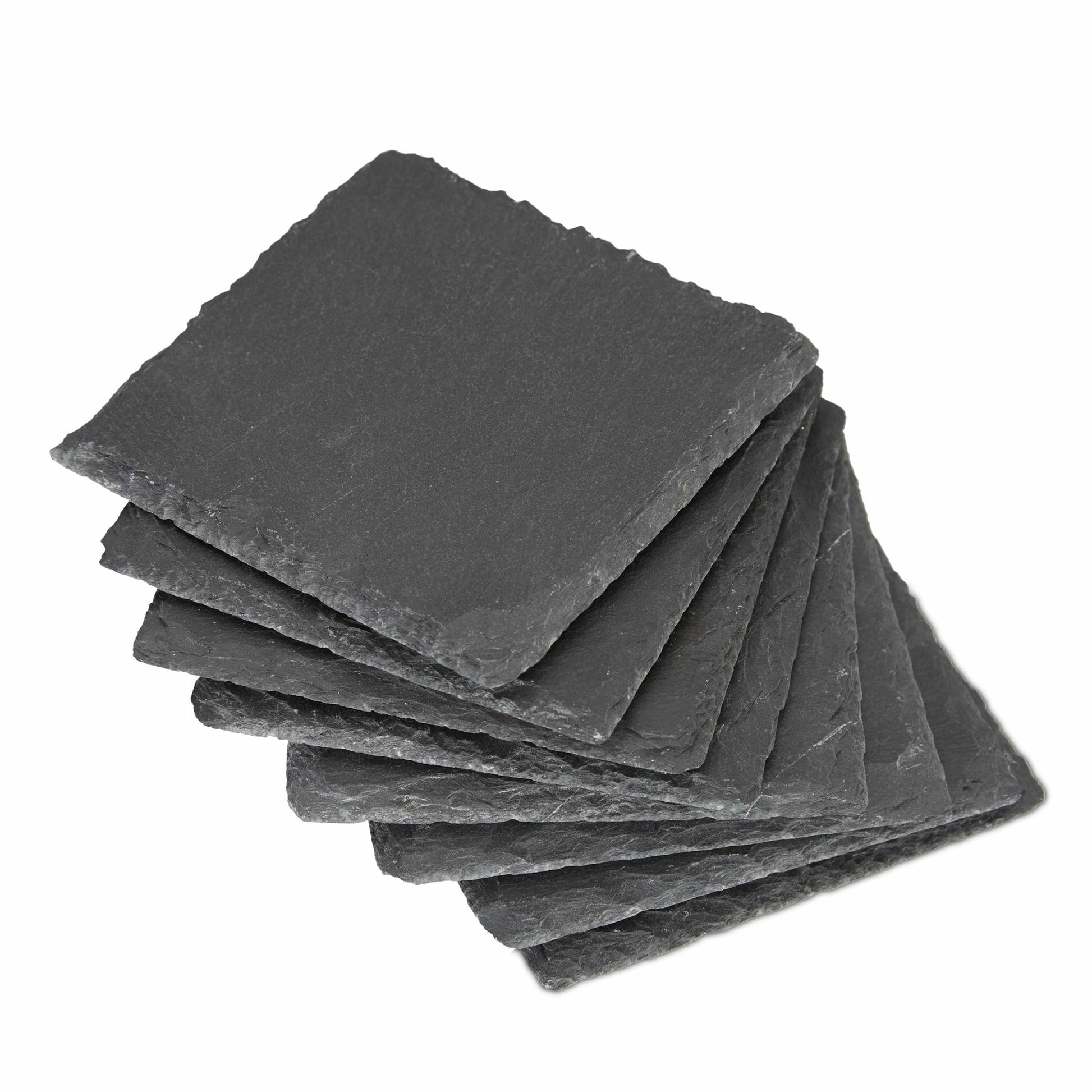 Relaxdays Glasuntersetzer – 8er Set, Ø 10 cm, H 0,2 cm, Schiefer/Filz, Grau