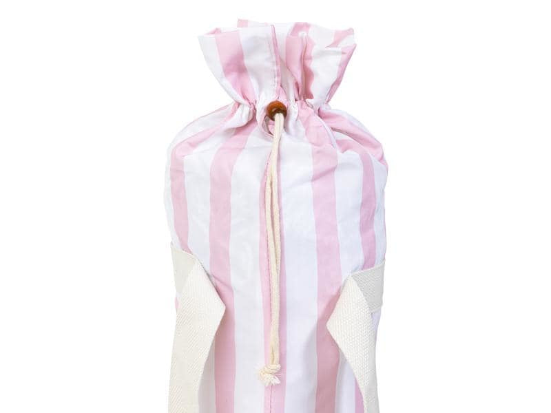 KOOR Strandschirm – rund, gestreift, Holzstange – Ø 150 cm, 180 cm hoch – rosa, weiss – Polyester