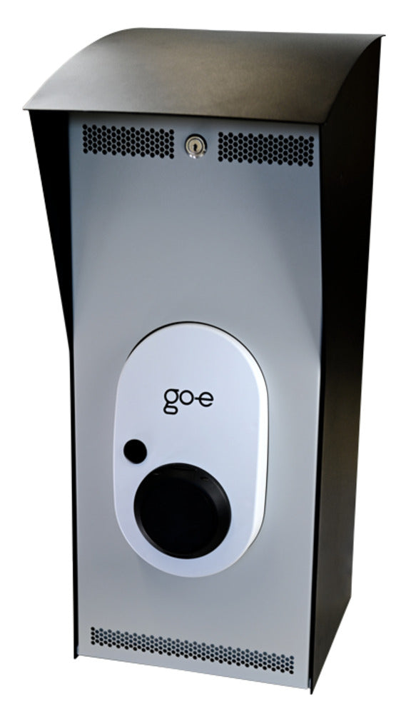 go-e Pfostenmontage – 265 × 242 × 563 mm, Stahl, verzinkt, Schwarz, für go-e Gemini (Auszug)