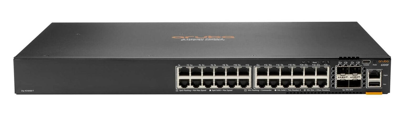 HPE Aruba Networking CX 6200F 24G – Managed Switch – 24×GbE, 4×SFP+, L3, PoE 370 W, 1U