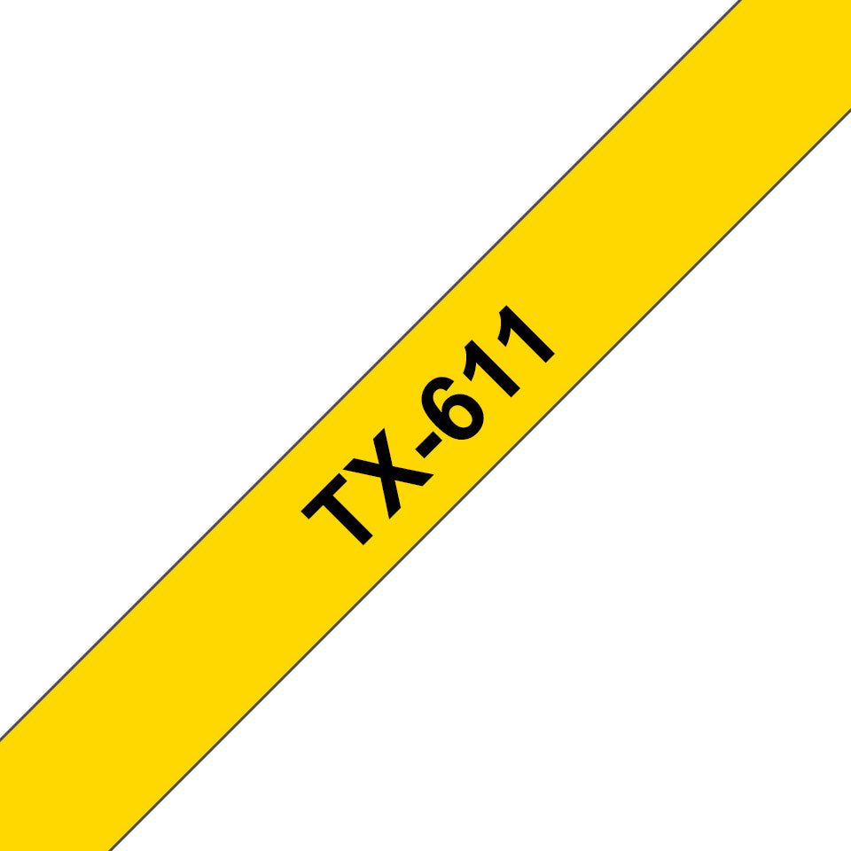 Brother TX-611 Schriftband – Schwarz auf Gelb – 6 mm × 15,4 m, laminiert, glänzend – für Brother P-touch