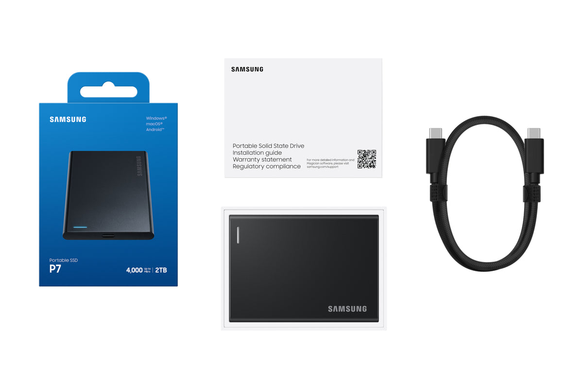 Samsung P7 – 2 TB Portable SSD, USB4 Gen 3x2 (USB-C), 4'000 MB/s lesen, 3'800 MB/s schreiben