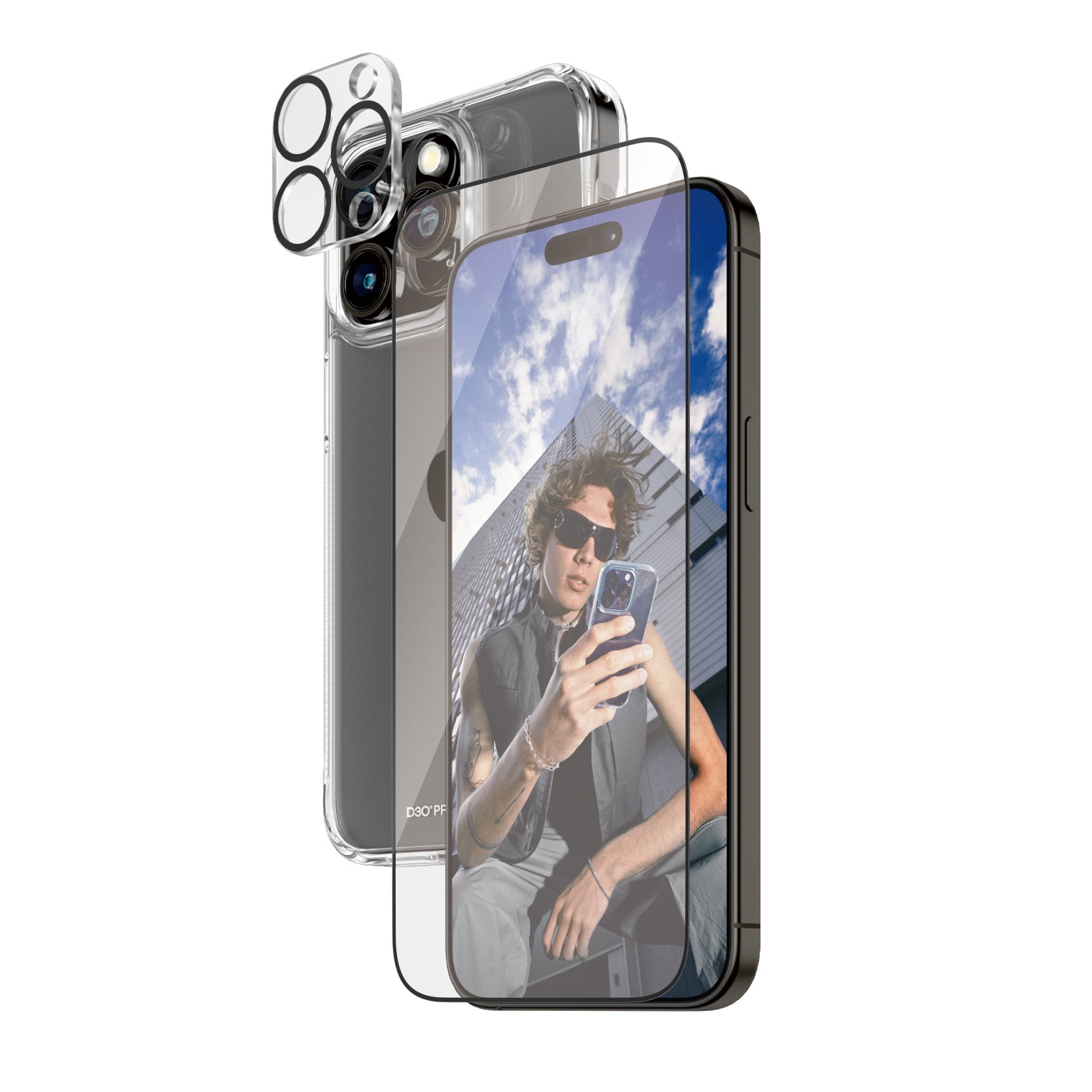 PanzerGlass Schutz-Set 3-in-1 – für Apple iPhone 15 Pro Max, antibakteriell, anti-Fingerprint, Hartglas