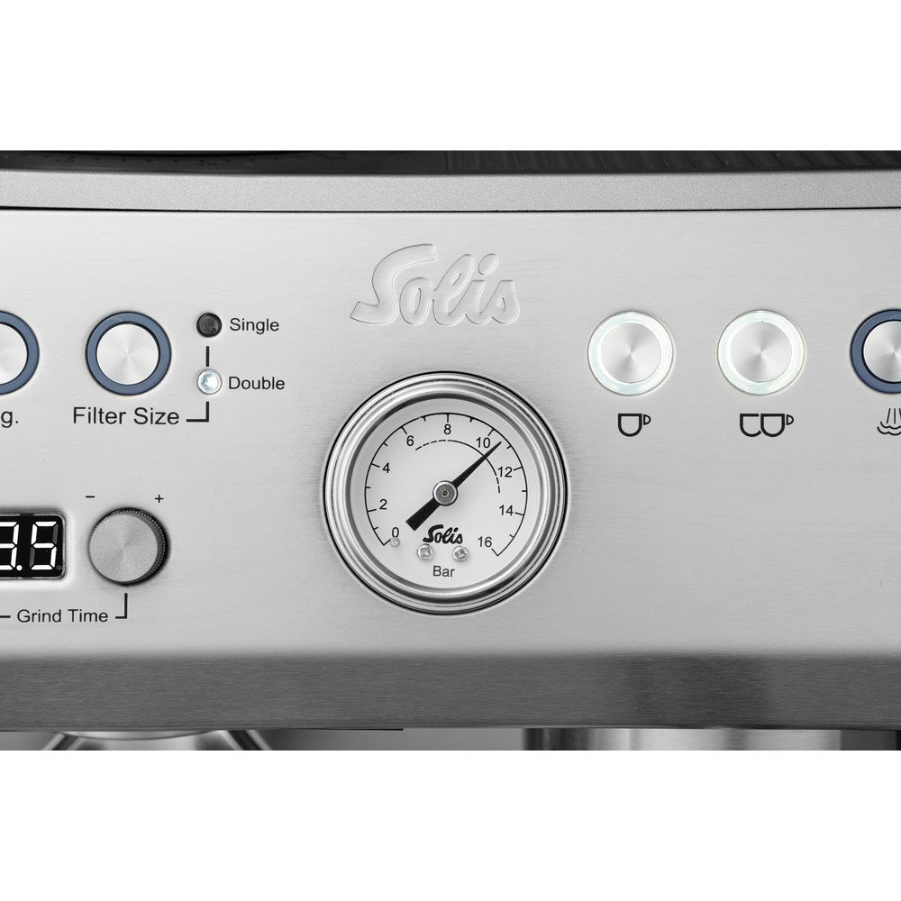 Solis Grind & Infuse Perfetta 980.35 Siebträgermaschine – 16 bar, 2,6 l, 250 g, 2 Tassen, Silber