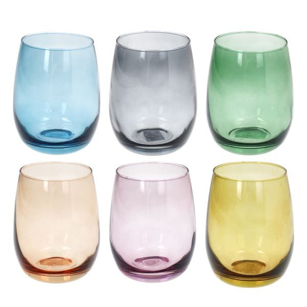 Tognana Porcellane Tognana Trinkgläser Tulip Rhapsody – 6er Set, 400 ml, Ø 8 cm, H 11 cm, Glas, Mehrfarbig, spülmaschinenfest