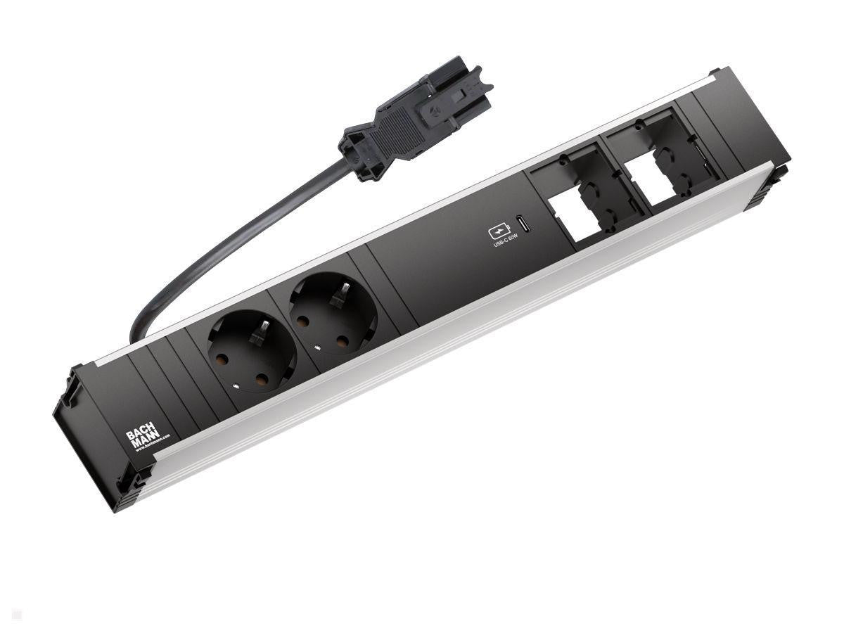 Bachmann CONI Einbau-Anschlussfeld 2×Schutzkontakt (CEE7/3), USB-C×1 60 W – Wieland GST18 – Schwarz