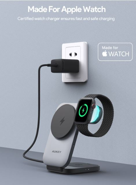 AUKEY MagFusion LC-MC312 Ladestation – 15 W, Qi2, magnetisch – für iPhone 15 Serie, Apple Watch, AirPods