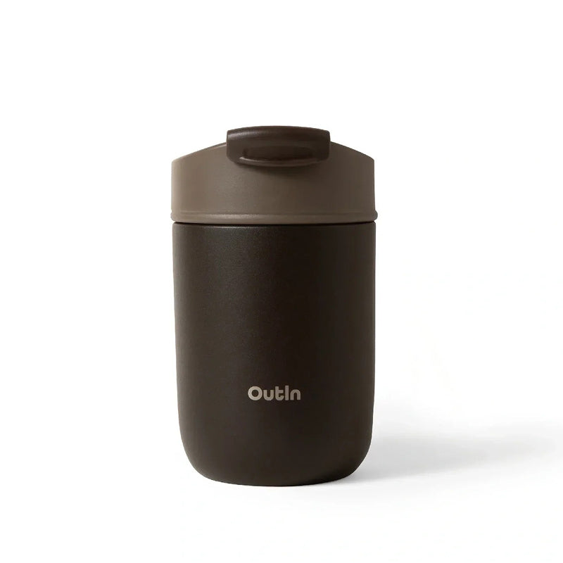 Outin Travel Tumbler Thermobecher 350 ml – doppelwandig 6 h heiss/12 h kalt, Edelstahl, Dunkelbraun