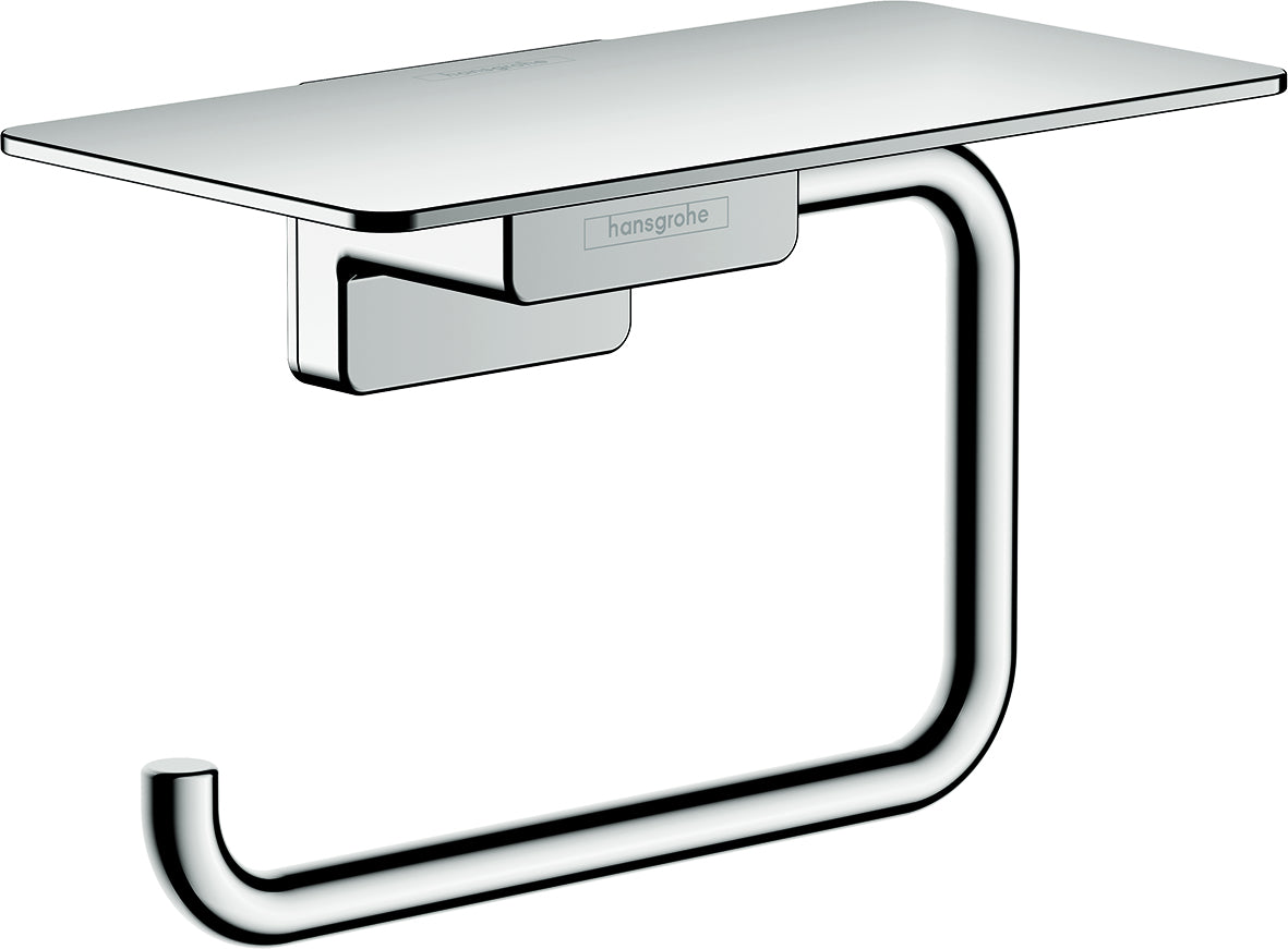 Hansgrohe AddStoris Q – Toilettenpapierhalter – Metall Chrom, Wandmontiert, Zum Bohren, Mit Ablage
