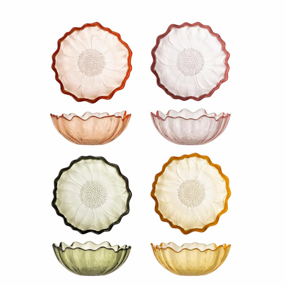 Bloomingville Dessertschale – 4er Set, 120 ml, Ø 12 cm, H 4,5 cm, Glas, Mehrfarbig