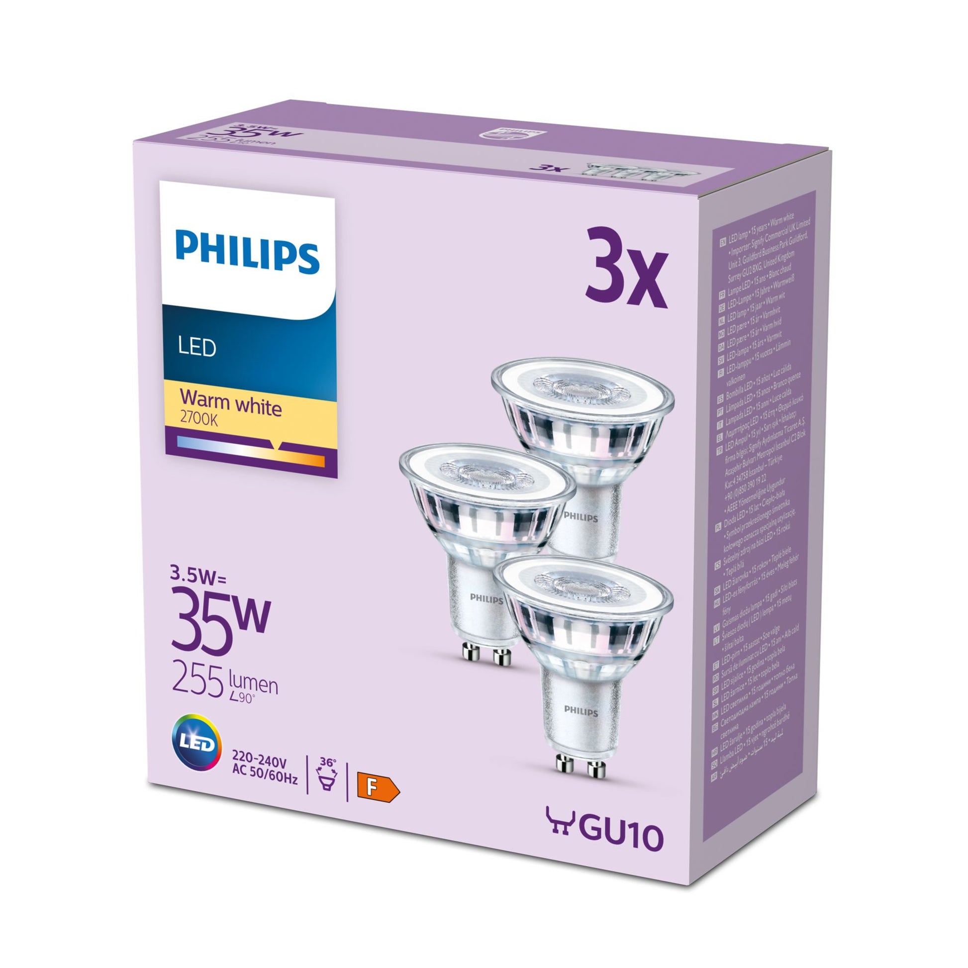 Philips by Signify Philips LED-Leuchtmittel GU10 Reflektor – Warmweiss 2700 K, 255 lm, 3,5 W, 36° – klar – LEDClassic