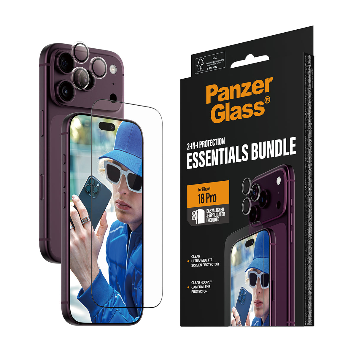 PanzerGlass Displayschutz (Folie), Anti-Fingerprint – für iPhone 18 Pro – mit Applikator