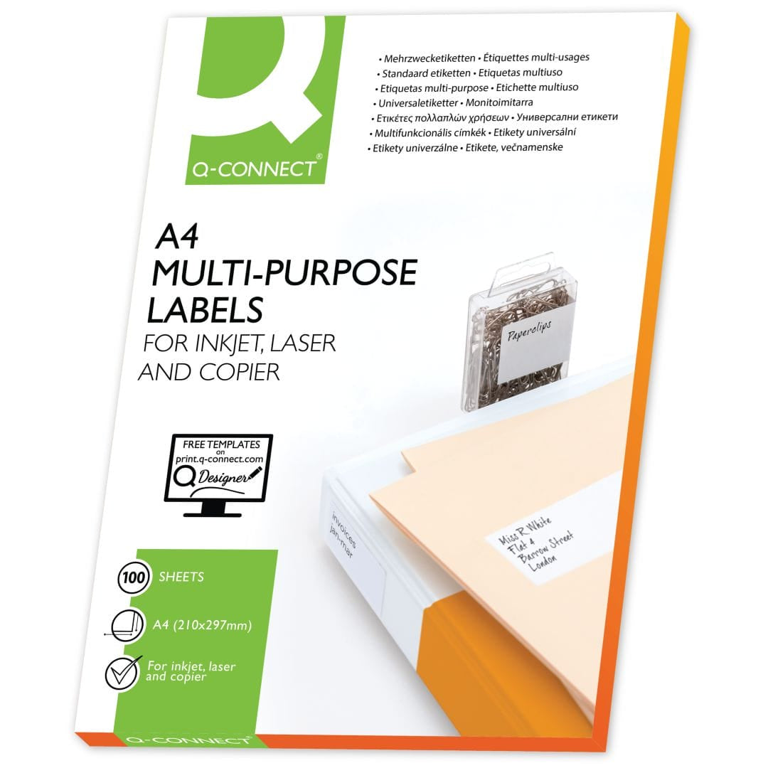 Q-Connect – Etiketten, 70 mm × 37 mm, weiss, Papier, permanent, 100 Blatt (2'400 Etiketten)