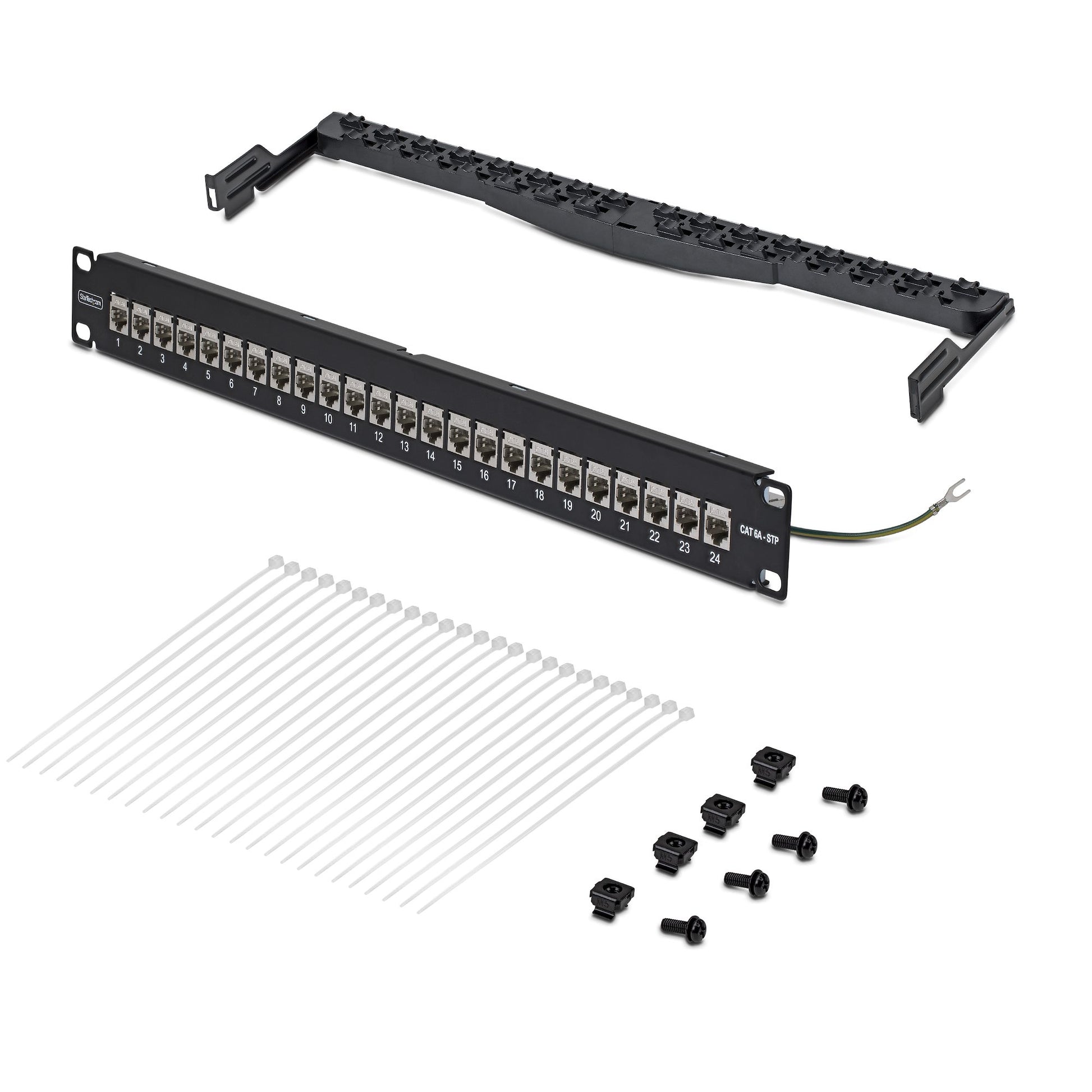 StarTech.com C6APANELSTP241UFT – Patchpanel – 24× RJ-45, Cat6a, 10GBase-T, 19", 1U, Schwarz