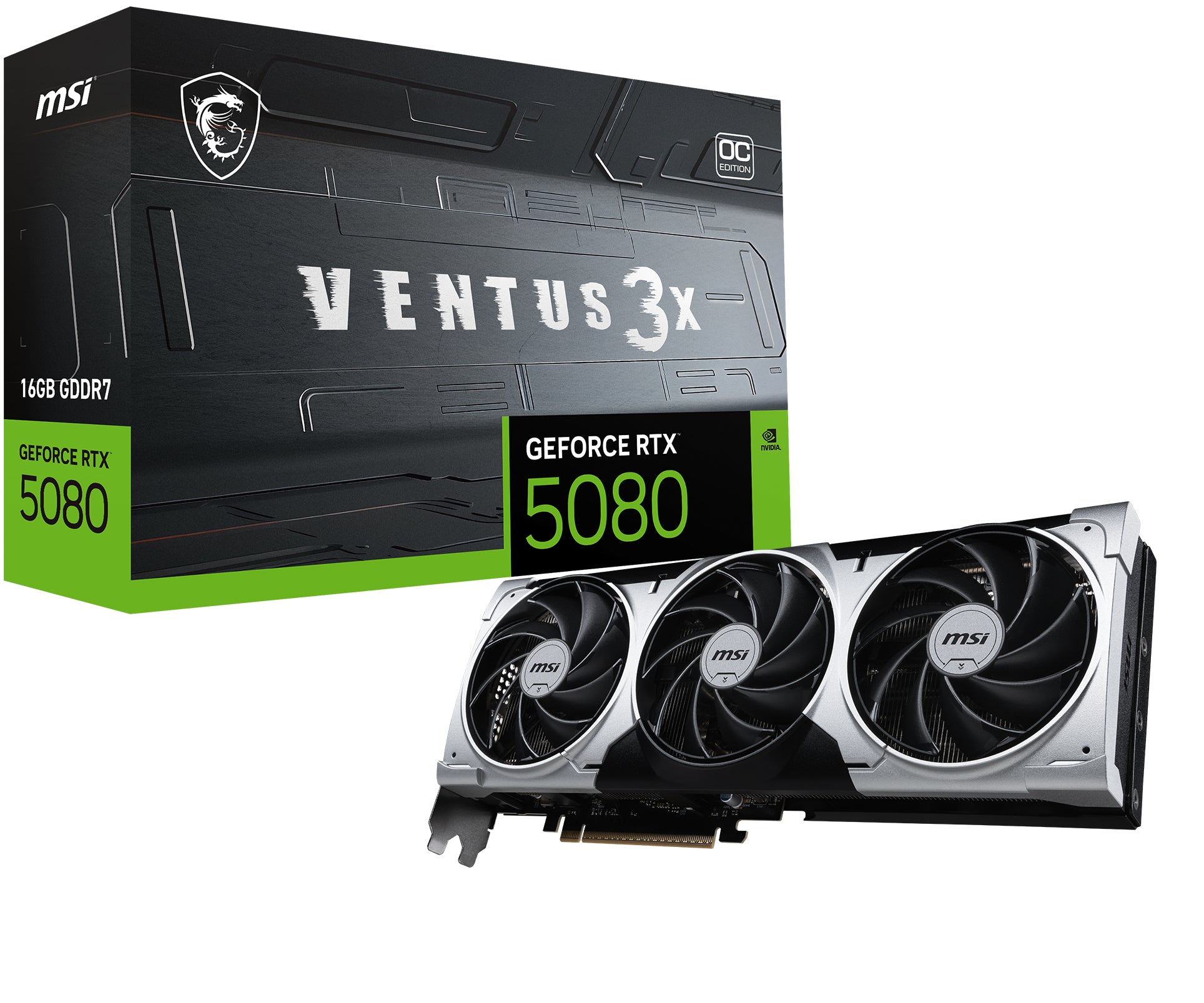 MSI GeForce RTX 5080 VENTUS 3X OC PLUS 16G – PCIe Grafikkarte – 16 GB GDDR7, PCIe 5.0, 3×DP, 1×HDMI, 360 W