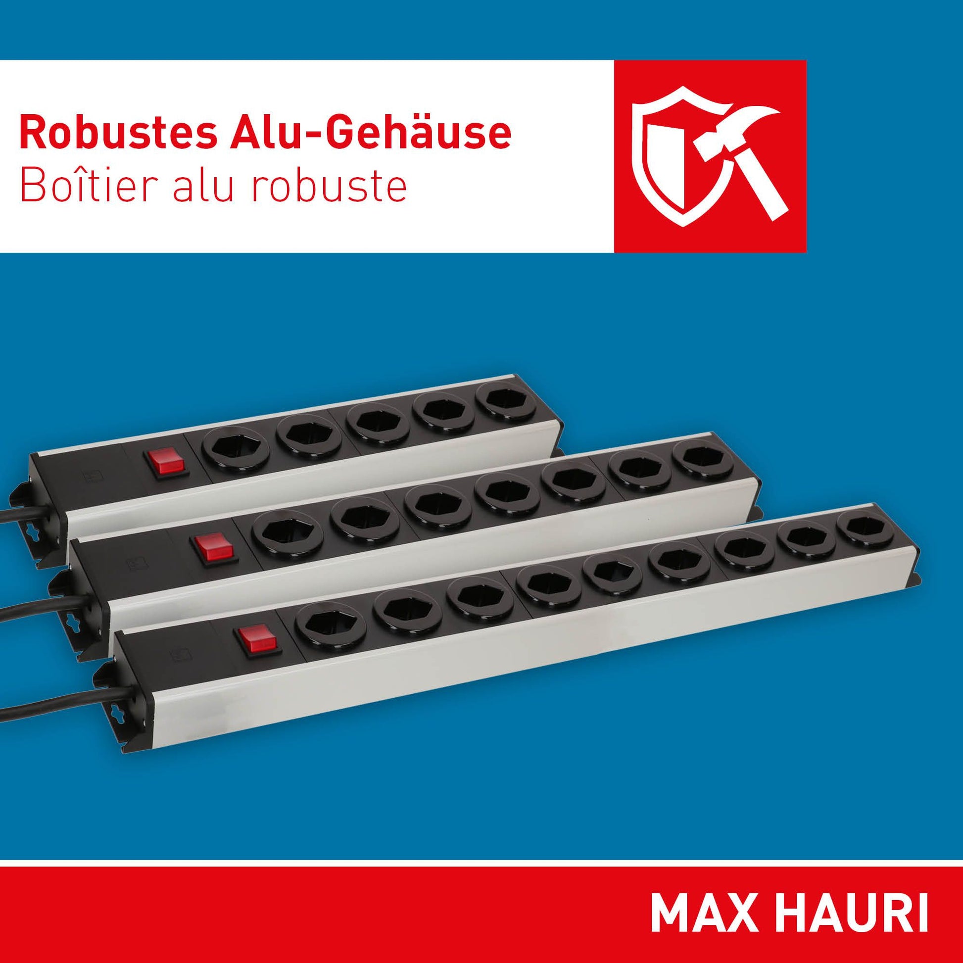 Max Hauri AG Max Hauri Power Line Steckdosenleiste, 5×T13, mit Schalter, 1,5 m, Stecker T12 – Grau/Schwarz