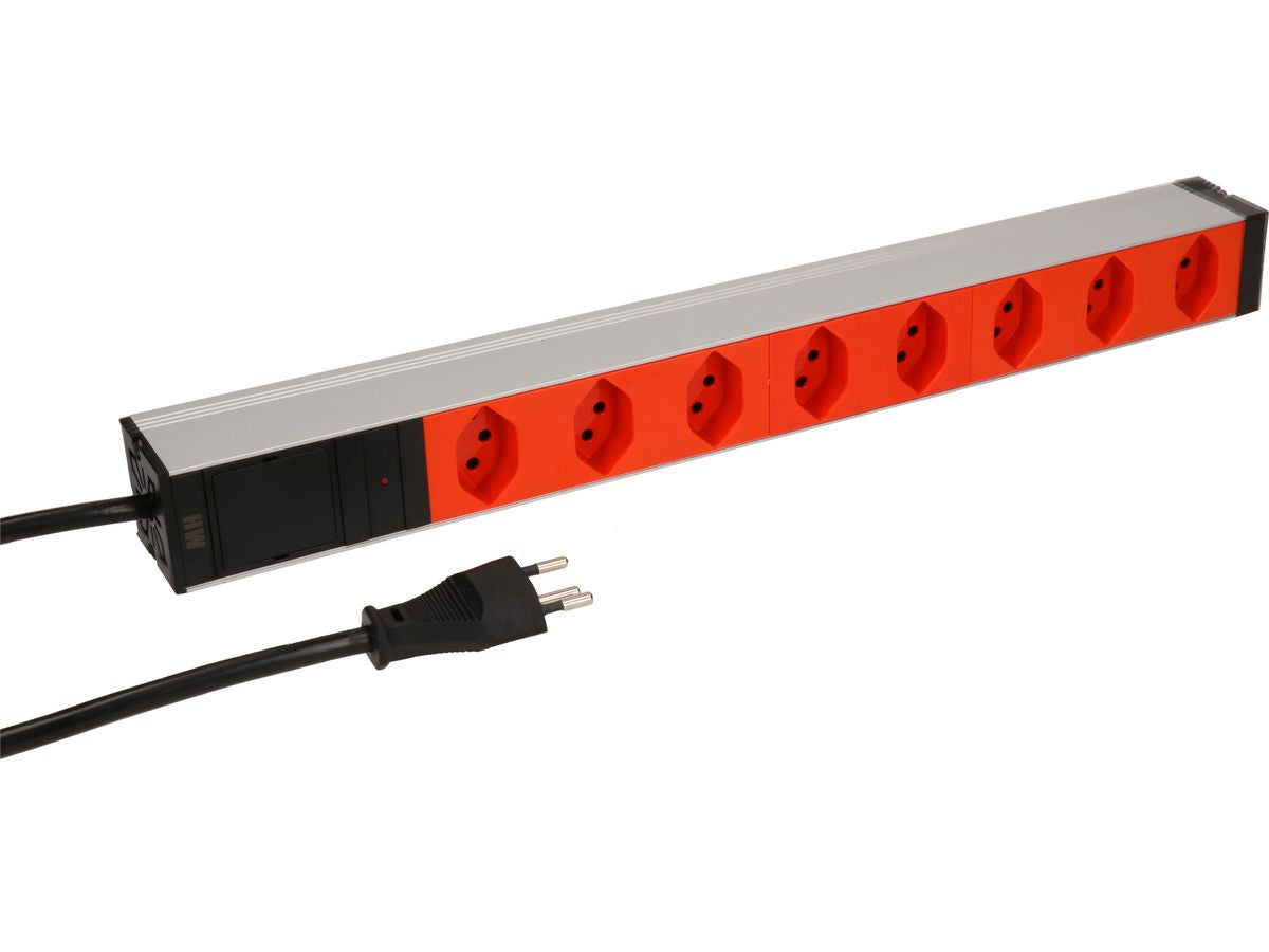 Max Hauri AG Max Hauri Rack-PDU – 1U, mit Montagewinkeln, 8× T13, T12, 230 V/10 A, 3 m, mit Überstromschutz, orange