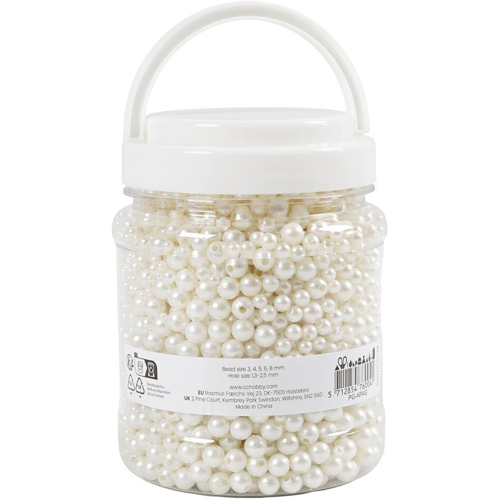 Creativ Company Perlenset, Wachs (Bienenwachs) – Perlweiss – Ø 8 mm, Loch 1,3 mm – 5'000 Stk.