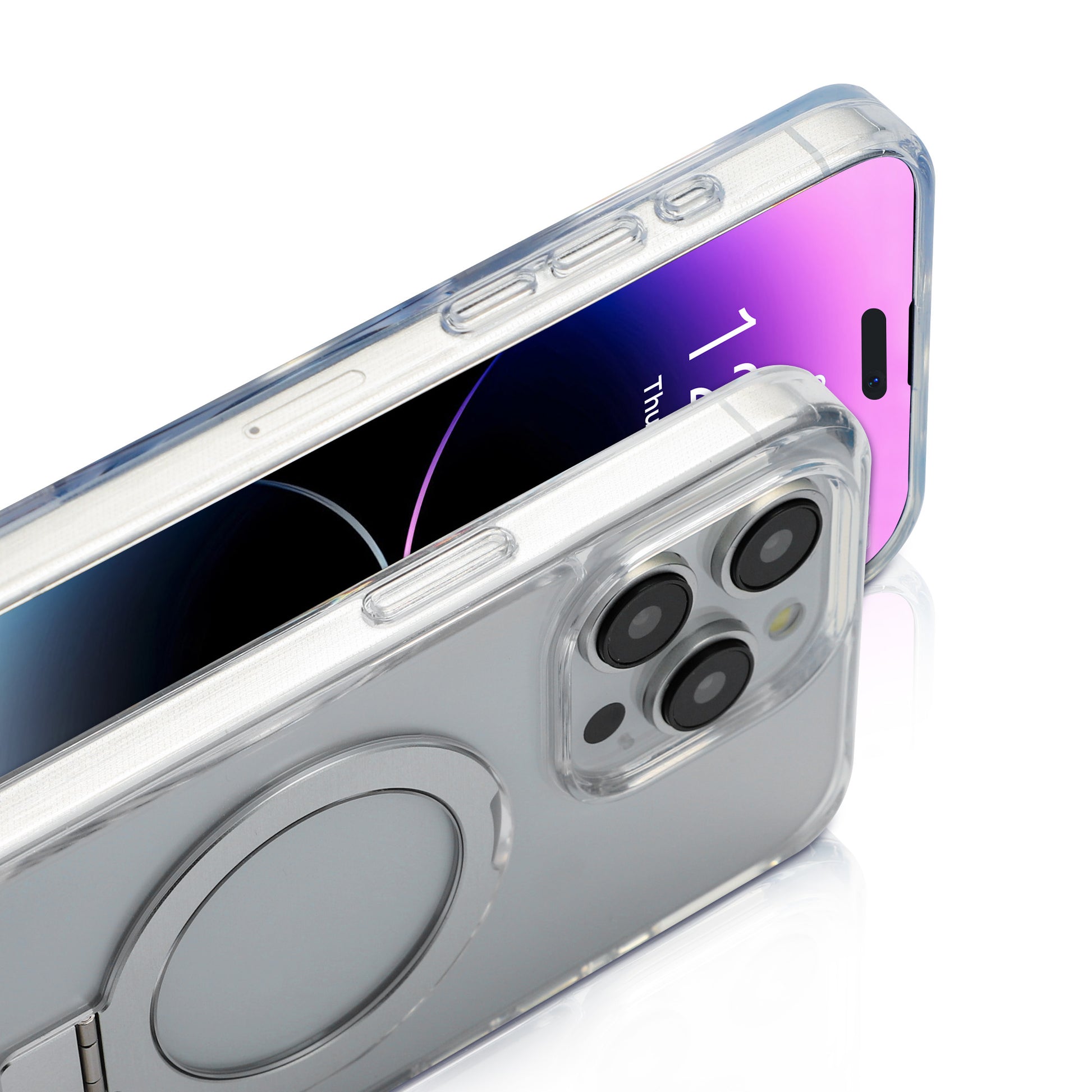 nevox StyleShell SHOCKFlex Backcover – für Apple iPhone 16 Pro Max, mit Ständer, Metall+PC+TPU, transparent