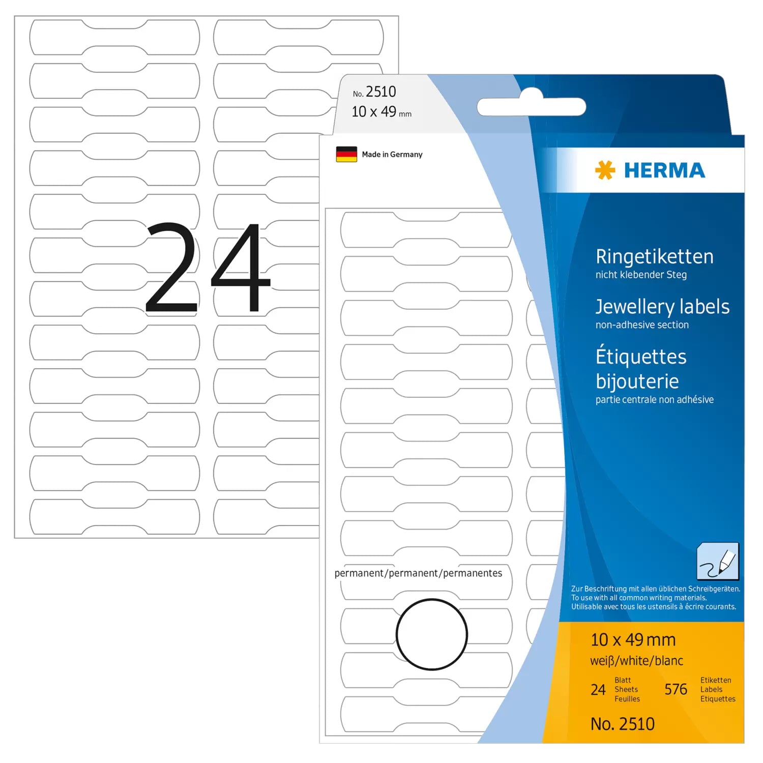 HERMA Schuletiketten – 10 × 49 mm, Abgerundete Ecken, 600 Stk, 25 Bogen, Karton, Permanent Haftend