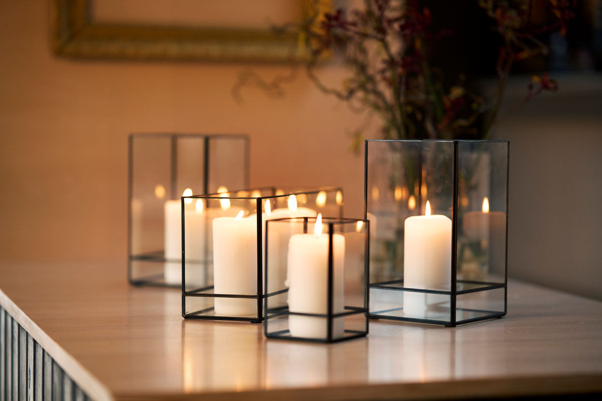 Duni Kerzenständer – Glas, Schwarz – 10 × 15 × 10 cm – 4-teilig