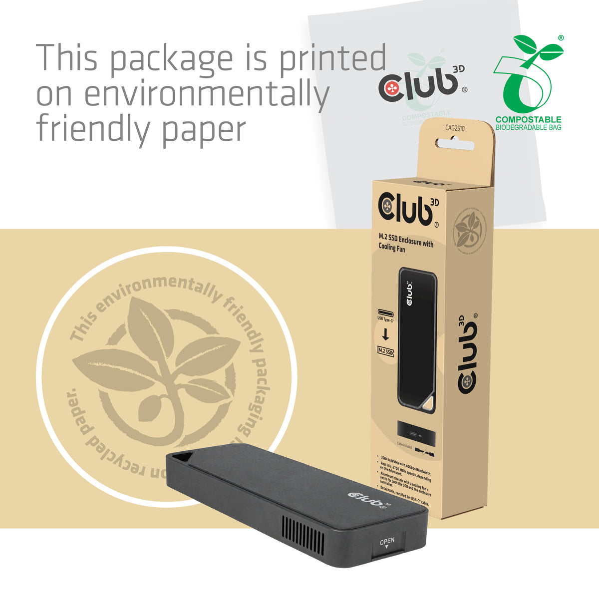 CLUB3D Club 3D CAC-2510 – 1-Bay M.2 SSD-Gehäuse – USB4 40 Gbit/s, für M.2 NVMe (PCIe)