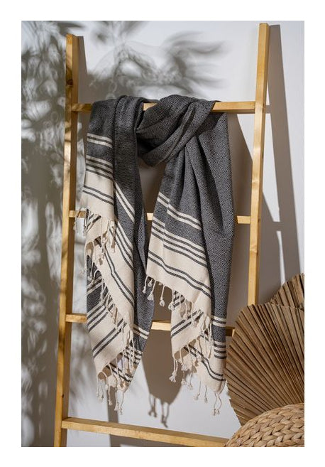 Foutastic Strandtuch New Diamond – 90 × 170 cm, Beige/Schwarz, 60% Baumwolle/40% Polyester