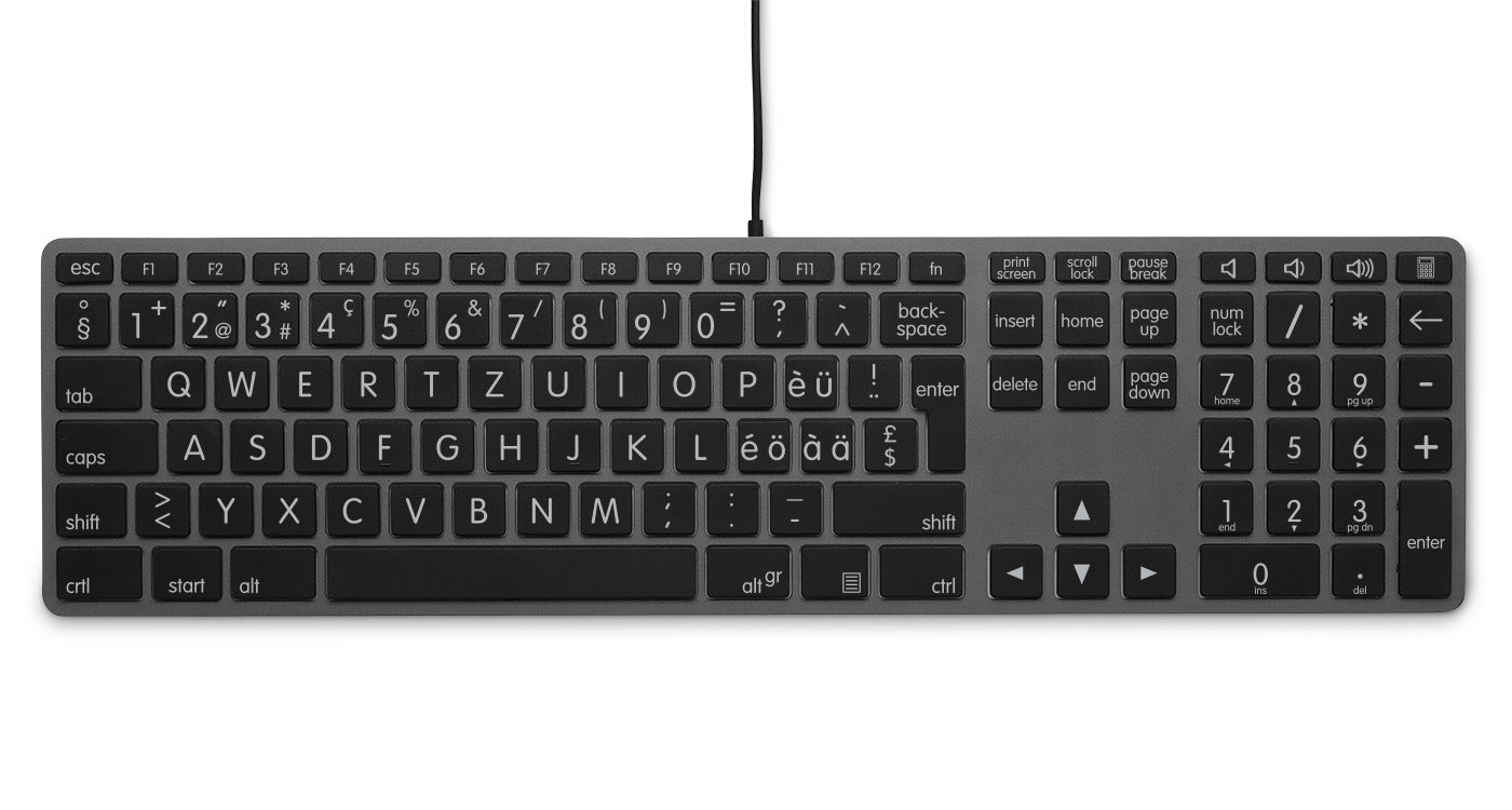 LMP Tastatur, kabelgebunden (USB-A), CH-Layout (DE-CH), Fullsize (mit Ziffernblock), grau – für Windows-PCs