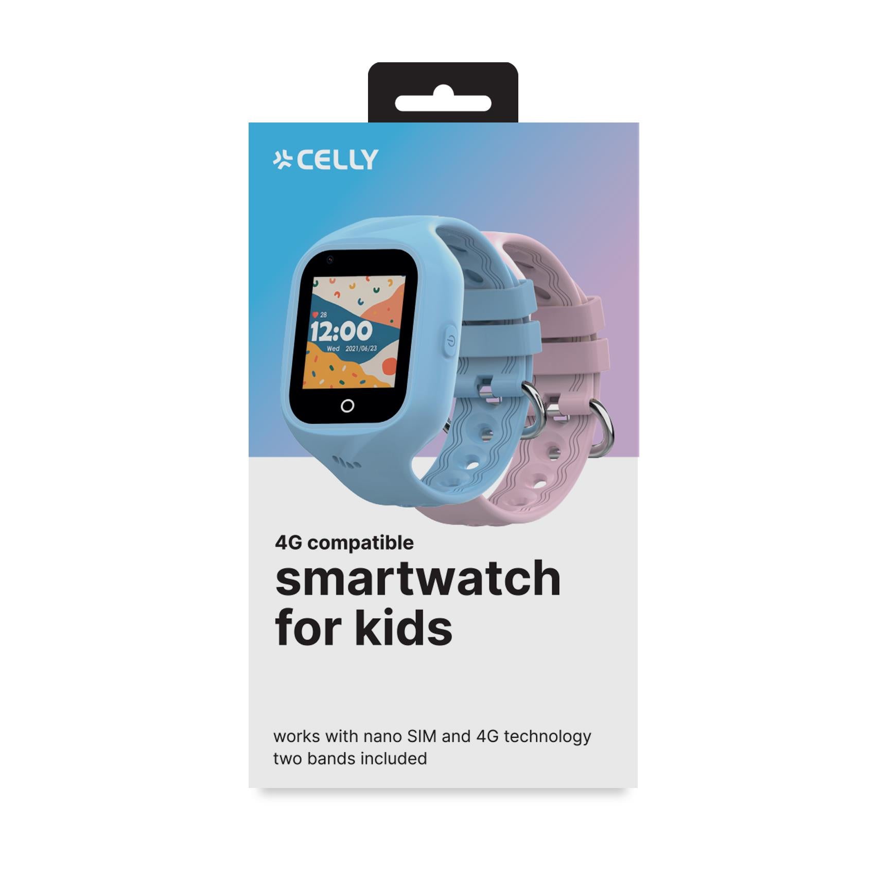 Celly 40 mm GPS + Cellular – Schwarz, Sportarmband, Hellblau, für iPhone