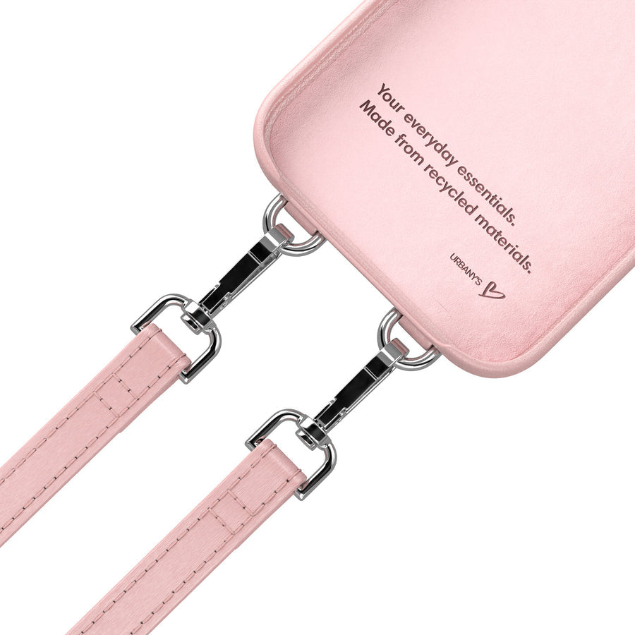 Urbany's Urbanys – Halskette-Hülle – für Apple iPhone 16 Pro – Cotton Candy – Recycling-Leder – mit Kartenfach