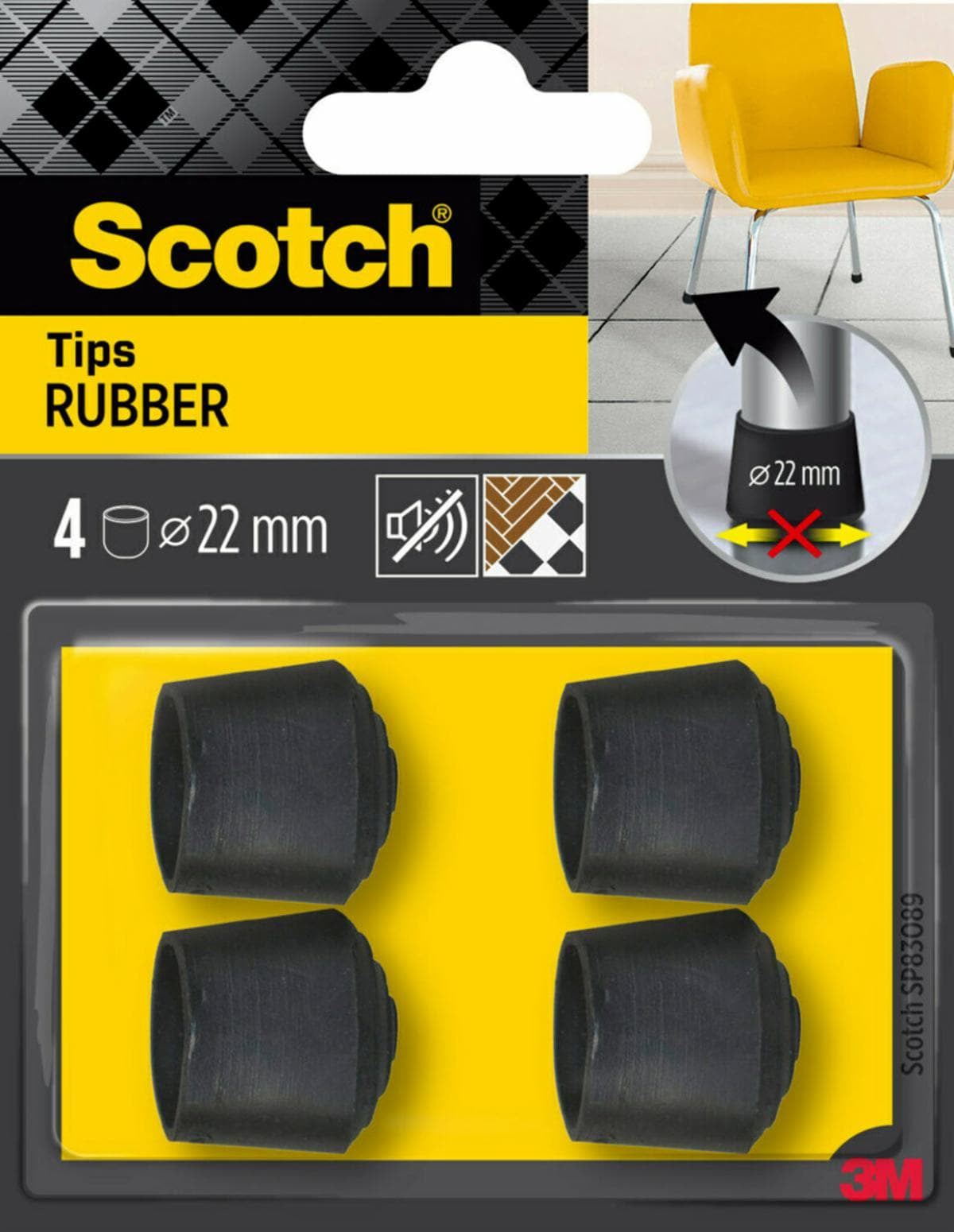 3M SP83O89 Stuhlbeingleiter – Schwarz, Ø 22 mm, 4er-Set