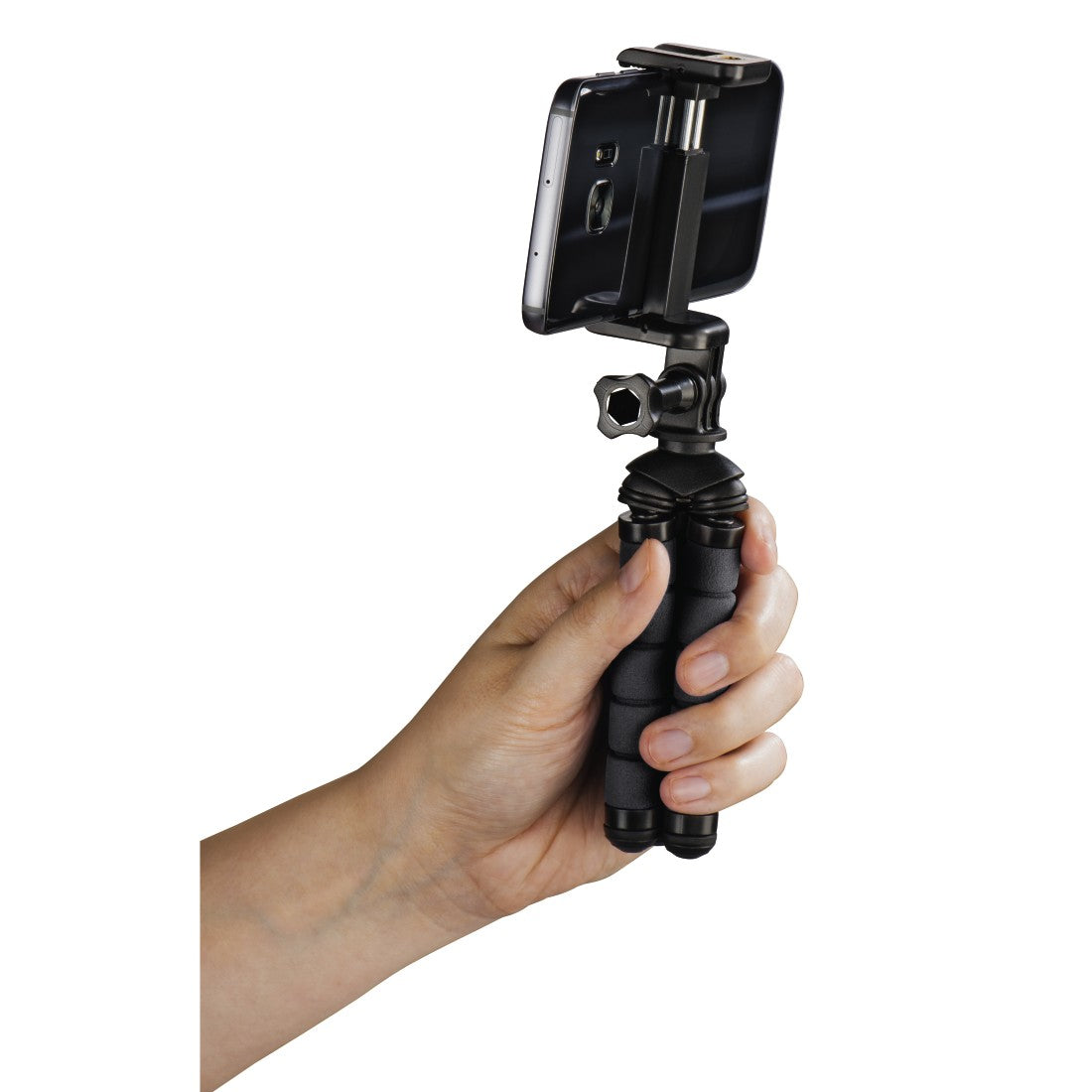 Hama Flex Mini-Stativ – bis 14 cm, 3-Bein, Aluminium – für Smartphone, ActionCam – Schwarz