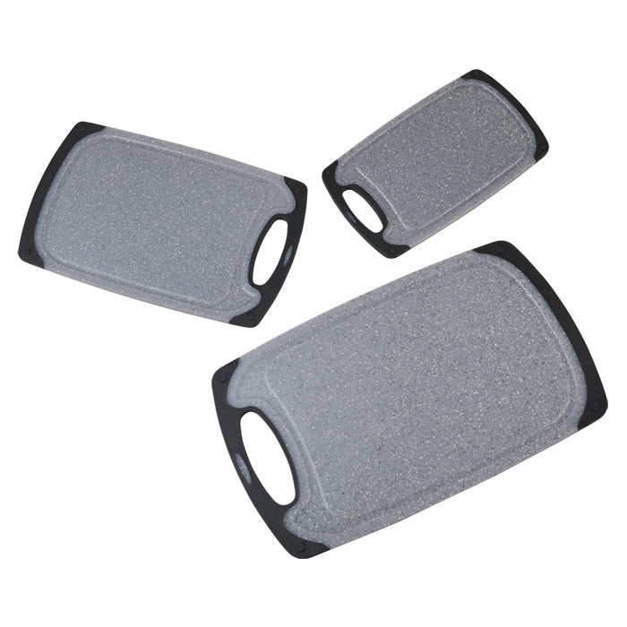 Kesper Schneidebretter 3er-Set 24,5 × 41 × 2,7 cm, Kunststoff, mit Saftrille, Grau/Schwarz