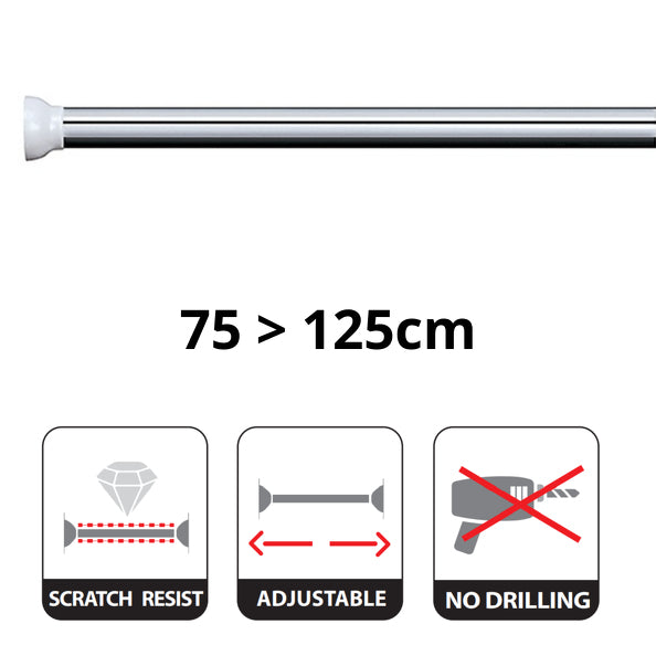 Spirella Duschvorhangstange Kreta – 75-125 cm, Aluminium glänzend, ohne Bohren, Silber