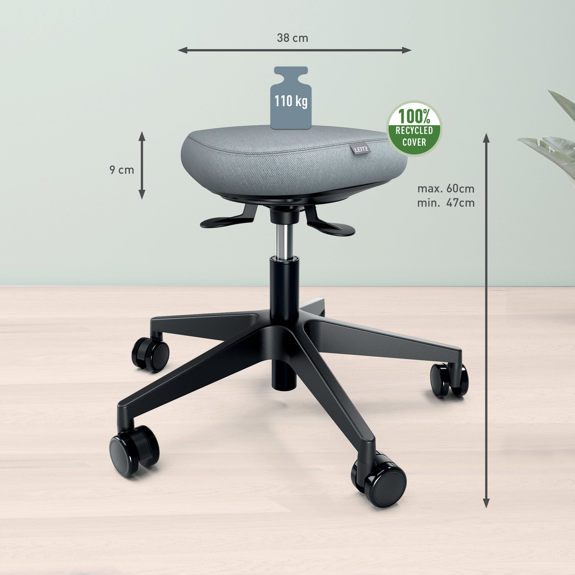 Leitz Hocker Activ – Sitzhöhe 47 cm, 110 kg, schwarz