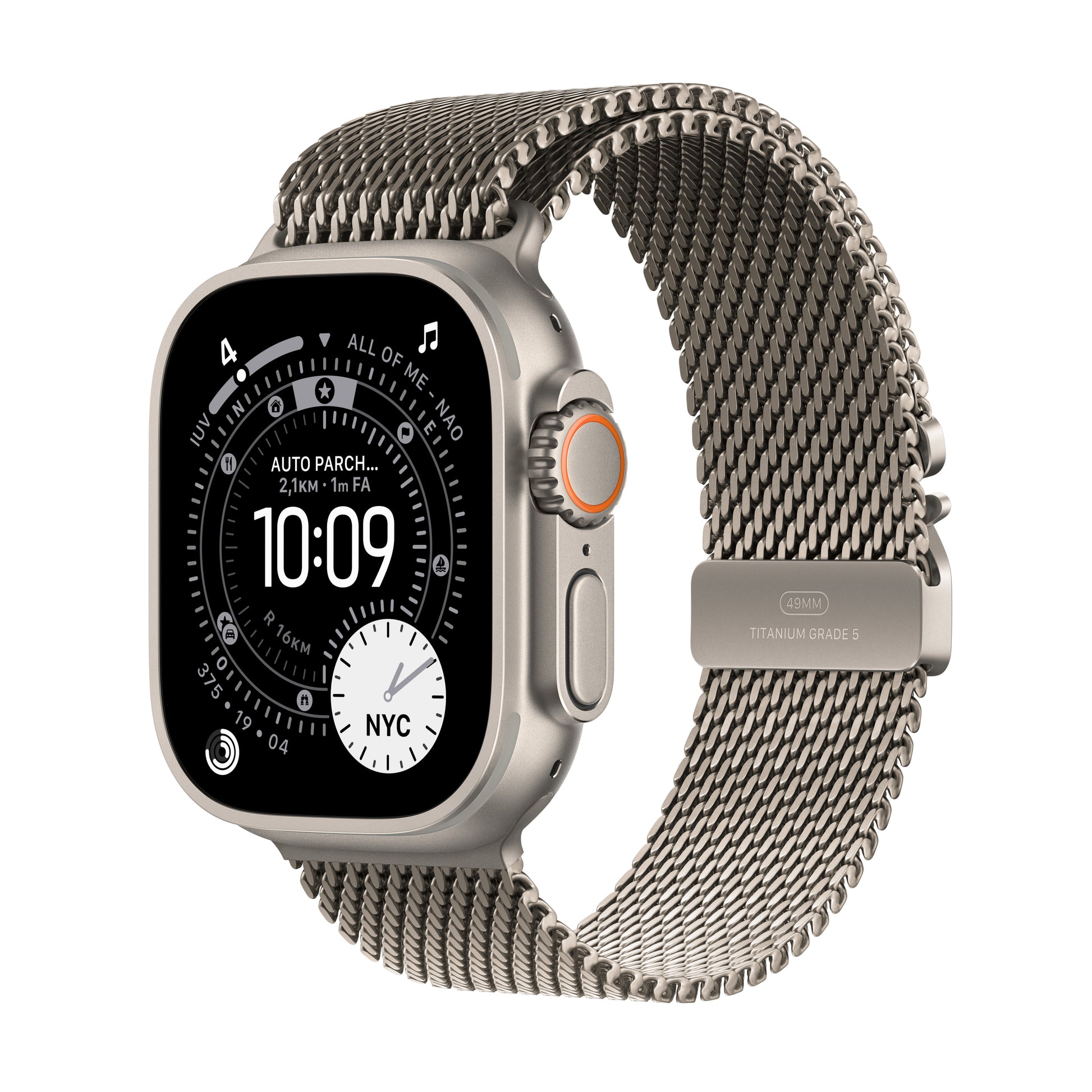 Apple Watch Ultra 3 49 mm GPS + Cellular – Titan, Milanese Loop, Natur, L, 100 m, für iPhone