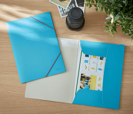 Leitz Cosy Eckspannermappe A4 – 3 Klappen, Gummiband, Karton, Blau, bis 150 Blatt