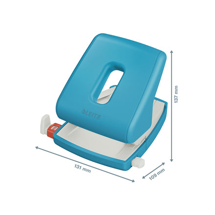 Leitz Bürolocher 50040061 – 2-Loch, Lochabstand 80 mm, 30 Blatt, bis A4, Ø5,5 mm – Blau – Metall
