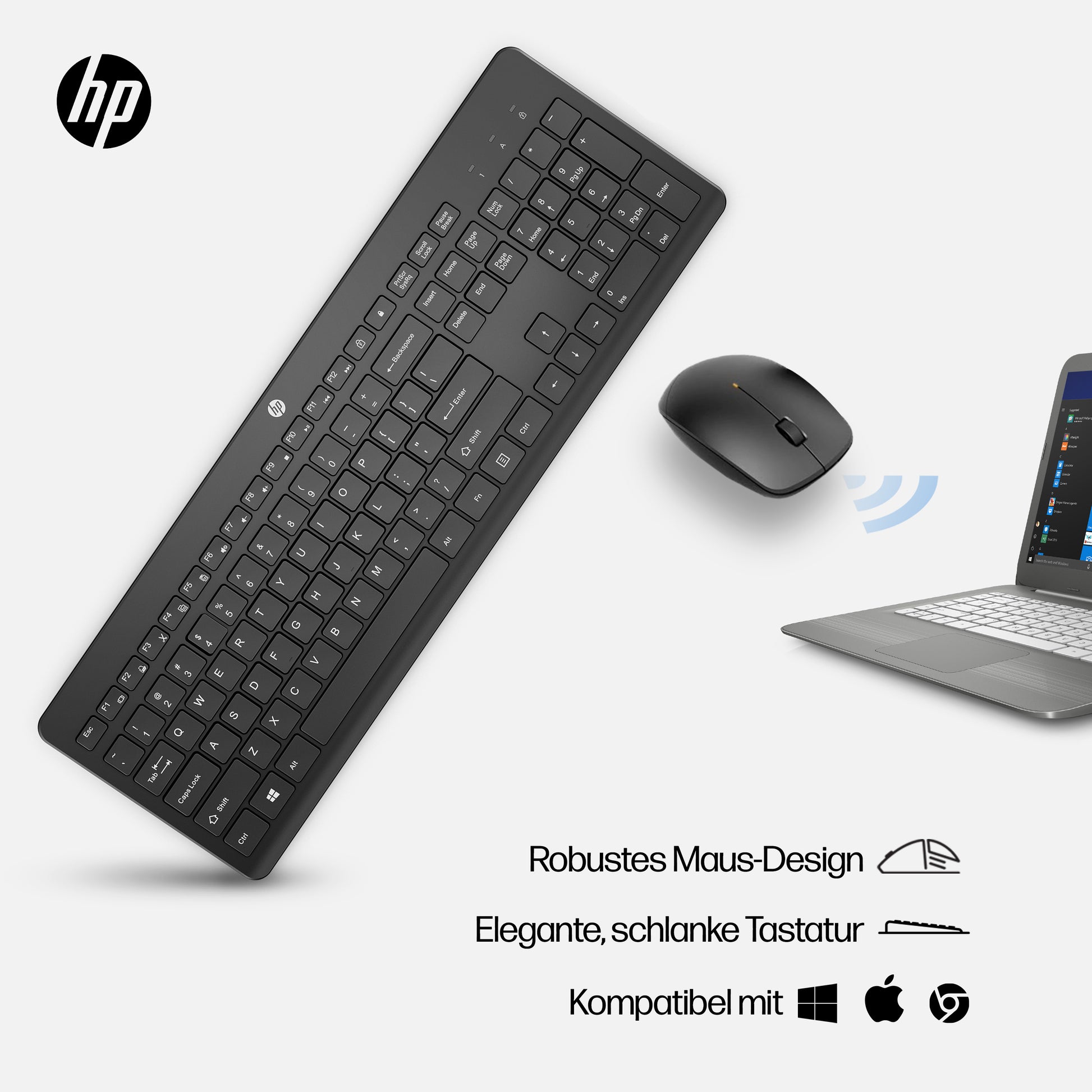 HP 230 – Tastatur- und Maus-Set – Membran – 2,4 GHz USB-A (Empfänger) – Weiss – für HP-PCs mit USB-A-Anschluss