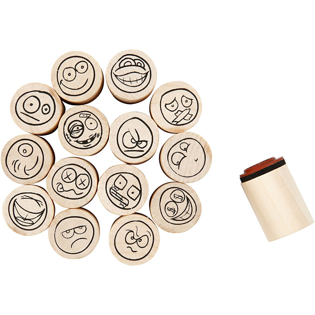 Creativ Company Stempel-Set – Smiley – 15 Stempel – Holz – Ø 20 × 26 mm