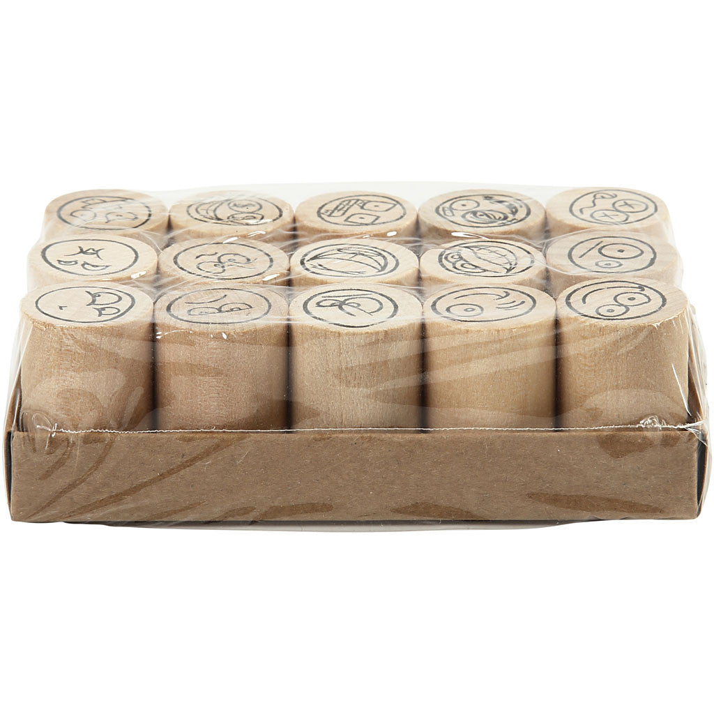 Creativ Company Stempel-Set – Smiley – 15 Stempel – Holz – Ø 20 × 26 mm