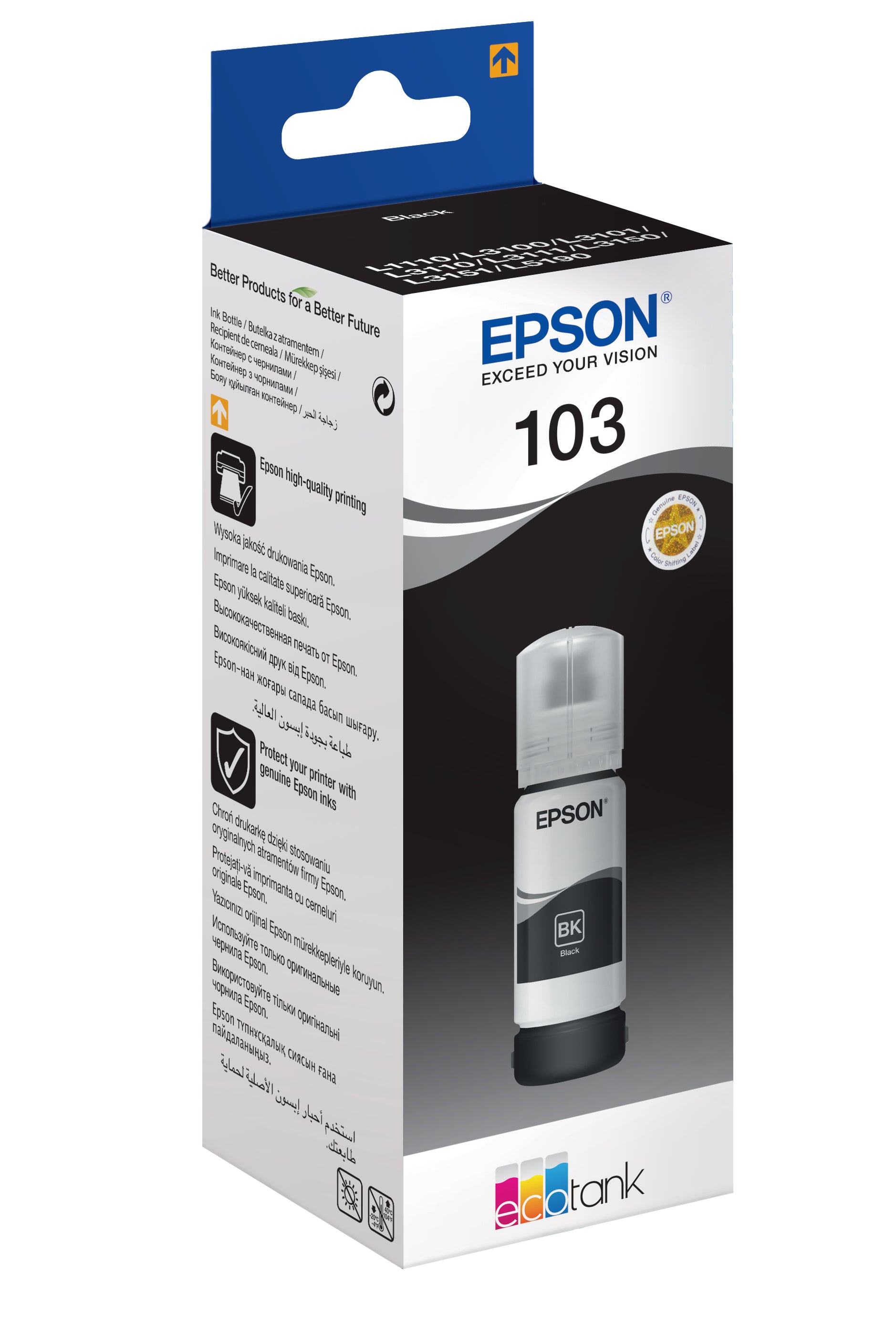 Epson 103 Schwarz Tintenpatrone (Original) – 65 ml – für Epson L5190/L3156/L3151 …